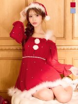 【ノベルティ】【即日発送】【サンタ】袖付きシフォンワンピースビジューサンタコスプレ【コスプレ3点セット】【S-Mサイズ/2カラー】[OF04]