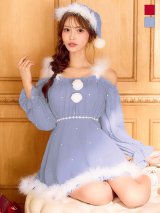 【ノベルティ】【即日発送】【サンタ】袖付きシフォンワンピースビジューサンタコスプレ【コスプレ3点セット】【S-Mサイズ/2カラー】[OF04]