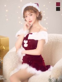 【即日発送】【サンタ】オフショルファービジューマーメイドサンタコスプレ【コスプレ4点セット】【XS-Lサイズ/2カラー】[OF04]