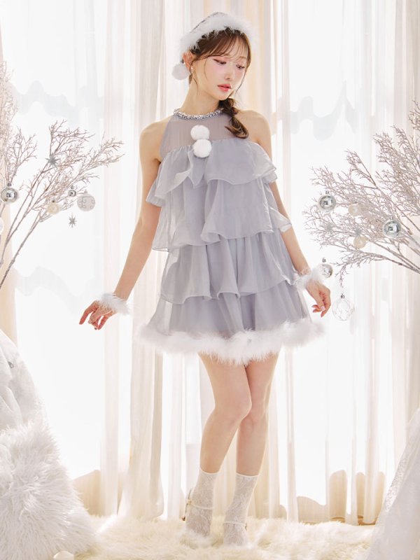 画像4: 【即日発送】【サンタ】アメスリフリルホルターネックサンタコスプレ【コスプレ4点セット】【XS-Lサイズ/2カラー】[OF04]