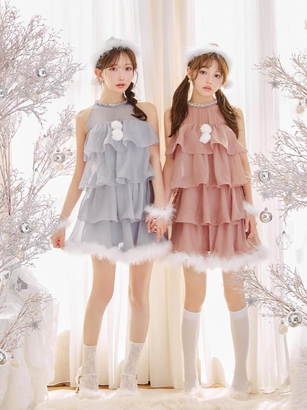 画像6: 【即日発送】【サンタ】アメスリフリルホルターネックサンタコスプレ【コスプレ4点セット】【XS-Lサイズ/2カラー】[OF04]