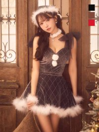 【即日発送】【サンタ】チュールリボンアーガイル風サンタコスプレ【コスプレ6点セット】【XS-XLサイズ/3カラー】[OF04]