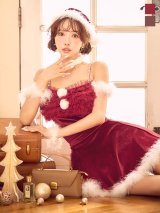 【ノベルティ対象】【即日発送】【送料無料！】【サンタ】チュールフリルオフショルセットアップサンタコスプレ【コスプレ6点セット】【XS-Lサイズ/2カラー】[OF03]