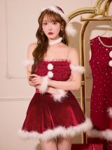 【即日発送】【送料無料！】【サンタ】チュールフリルオフショルセットアップサンタコスプレ【コスプレ6点セット】【XS-Lサイズ/2カラー】[OF04]