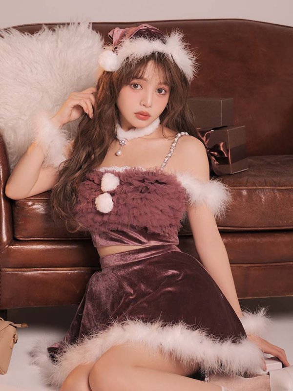 画像1: 【即日発送】【送料無料！】【サンタ】チュールフリルオフショルセットアップサンタコスプレ【コスプレ6点セット】【XS-Lサイズ/2カラー】[OF04/OF04]