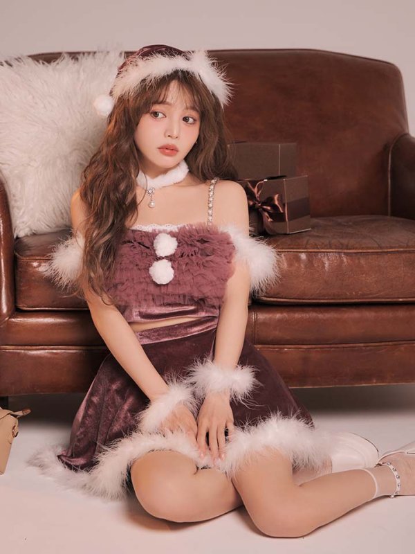 画像3: 【即日発送】【送料無料！】【サンタ】チュールフリルオフショルセットアップサンタコスプレ【コスプレ6点セット】【XS-Lサイズ/2カラー】[OF04/OF04]