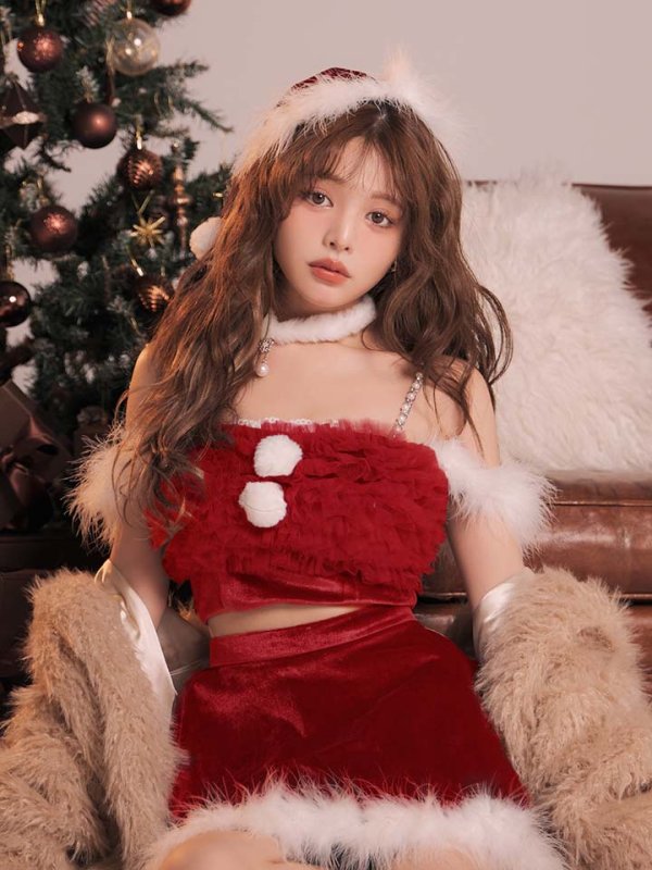画像27: 【即日発送】【送料無料！】【サンタ】チュールフリルオフショルセットアップサンタコスプレ【コスプレ6点セット】【XS-Lサイズ/2カラー】[OF04/OF04]