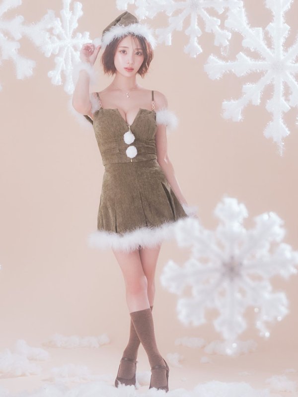 画像20: 【即日発送】【サンタ】ファーショルダーシースルーフレアサンタコスプレ【コスプレ5点セット】【XS-XLサイズ/2カラー】[OF04]