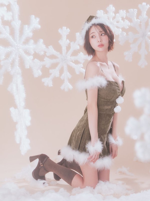 画像21: 【即日発送】【サンタ】ファーショルダーシースルーフレアサンタコスプレ【コスプレ5点セット】【XS-XLサイズ/2カラー】[OF04]