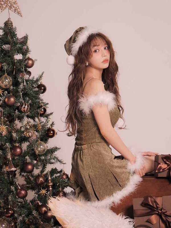 画像24: 【即日発送】【サンタ】ファーショルダーシースルーフレアサンタコスプレ【コスプレ5点セット】【XS-XLサイズ/2カラー】[OF04]