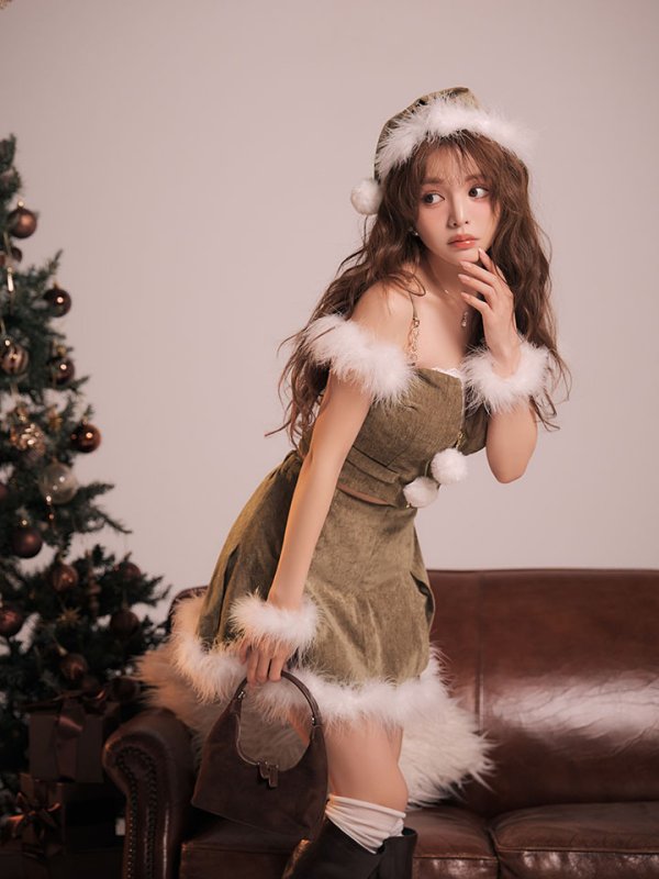 画像29: 【即日発送】【サンタ】ファーショルダーシースルーフレアサンタコスプレ【コスプレ5点セット】【XS-XLサイズ/2カラー】[OF04]