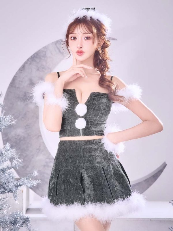 画像14: 【即日発送】【サンタ】ファーショルダーシースルーフレアサンタコスプレ【コスプレ5点セット】【XS-XLサイズ/2カラー】[OF04]