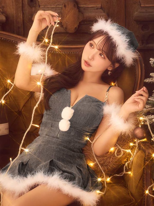 画像3: 【即日発送】【サンタ】ファーショルダーシースルーフレアサンタコスプレ【コスプレ5点セット】【XS-XLサイズ/2カラー】[OF04]