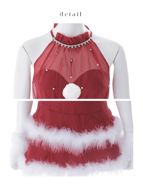 画像43: 【即日発送】【送料無料！】【サンタ】シフォンホルターネックティアードサンタコスプレ【コスプレ4点セット】【XS-Lサイズ/2カラー】[OF04]