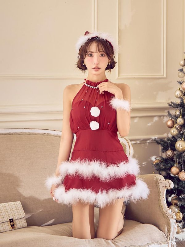 画像23: 【即日発送】【送料無料！】【サンタ】シフォンホルターネックティアードサンタコスプレ【コスプレ4点セット】【XS-Lサイズ/2カラー】[OF04]