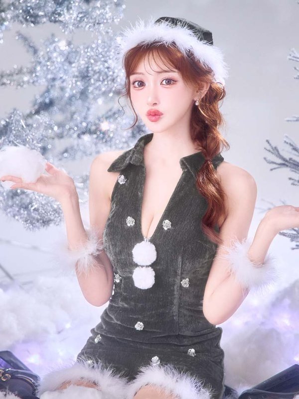 画像18: 【即日発送】【サンタ】スパンコールフラワーサンタコスプレ【コスプレ4点セット】【XS-Lサイズ/2カラー】[OF04]