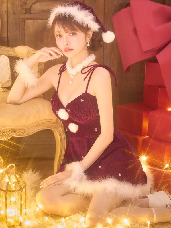 画像7: 【即日発送】【サンタ】　紐リボンフレアビジューサンタコスプレ【コスプレ5点セット】【XS-Mサイズ/2カラー】[OF04]