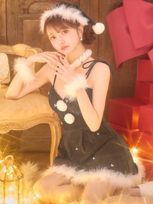 画像1: 【即日発送】【サンタ】　紐リボンフレアビジューサンタコスプレ【コスプレ5点セット】【XS-Mサイズ/2カラー】[OF04]