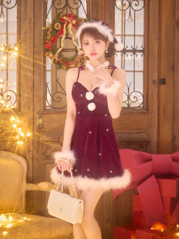 画像14: 【即日発送】【サンタ】　紐リボンフレアビジューサンタコスプレ【コスプレ5点セット】【XS-Mサイズ/2カラー】[OF04]