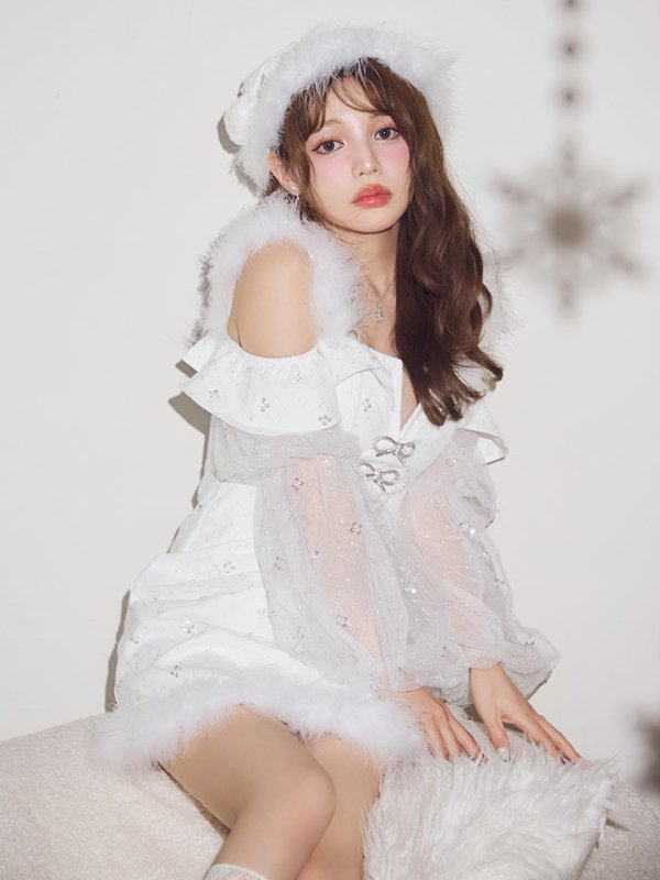 画像11: 【予約 / 11月下旬発送予定】【送料無料！】【サンタ】オフショルチュール袖リボンサンタコスプレ【コスプレ3点セット】【XS-Lサイズ/1カラー】[OF03]