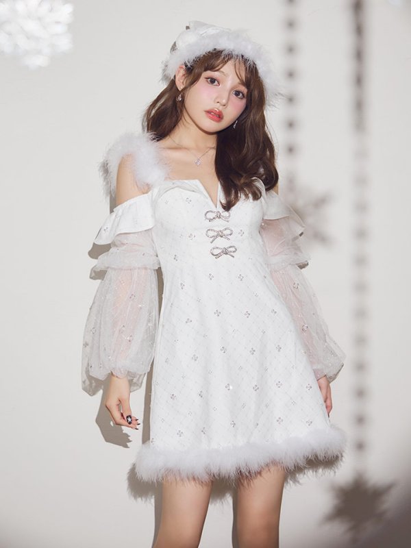 画像18: 【予約 / 11月下旬発送予定】【送料無料！】【サンタ】オフショルチュール袖リボンサンタコスプレ【コスプレ3点セット】【XS-Lサイズ/1カラー】[OF03]