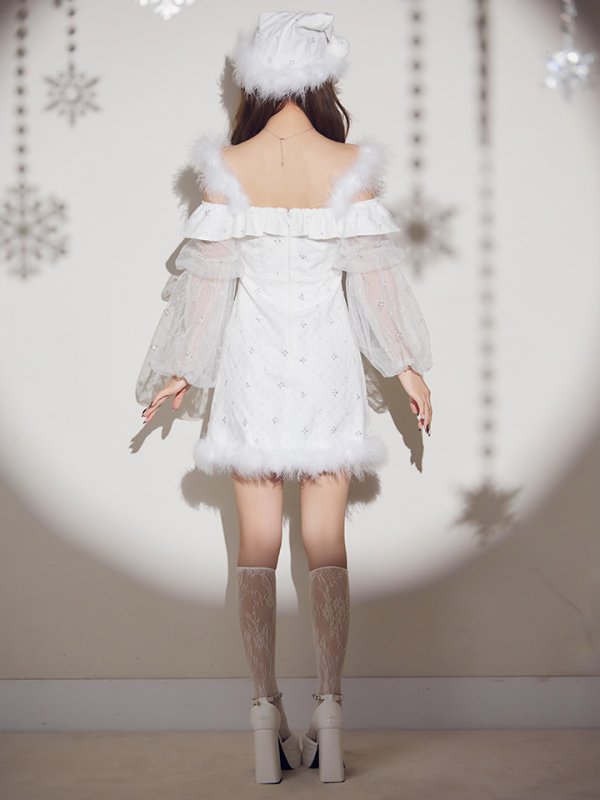 画像21: 【予約 / 11月下旬発送予定】【送料無料！】【サンタ】オフショルチュール袖リボンサンタコスプレ【コスプレ3点セット】【XS-Lサイズ/1カラー】[OF03]