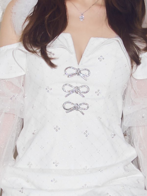 画像22: 【予約 / 11月下旬発送予定】【送料無料！】【サンタ】オフショルチュール袖リボンサンタコスプレ【コスプレ3点セット】【XS-Lサイズ/1カラー】[OF03]