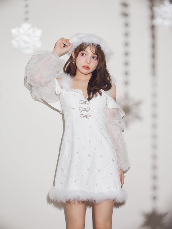 画像8: 【予約 / 11月下旬発送予定】【送料無料！】【サンタ】オフショルチュール袖リボンサンタコスプレ【コスプレ3点セット】【XS-Lサイズ/1カラー】[OF03]