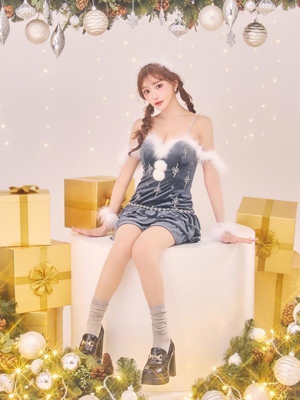 画像5: 【予約 / 11月下旬発送予定】【送料無料！】【サンタ】　スノーフレークビジューフレアサンタコスプレ【コスプレ4点セット】【XS-Lサイズ/3カラー】[OF01]