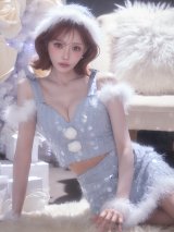 【即日発送】【サンタ】ラメニットリボンセットアップサンタコスプレ【コスプレ5点セット】【XS-Lサイズ/2カラー】[HC02]明日花キララ着用