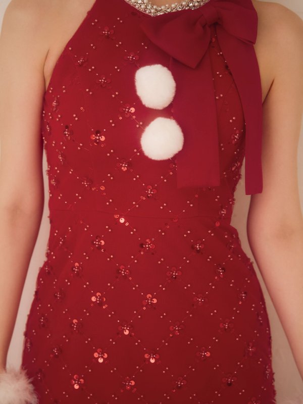 画像38: 【即日発送】【サンタ】サイドリボンツイードビジューサンタコスプレ【コスプレ5点セット】【XS-Lサイズ/2カラー】[OF01]