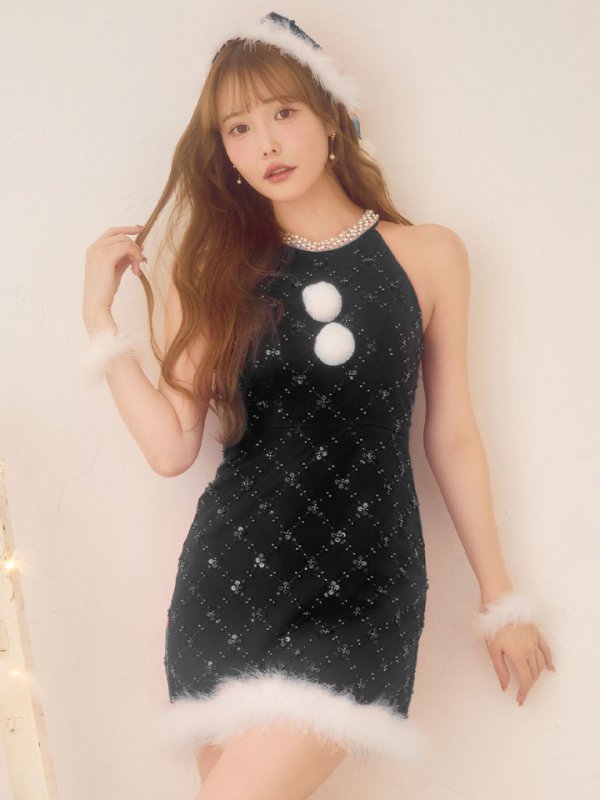 画像2: 【即日発送】【サンタ】サイドリボンツイードビジューサンタコスプレ【コスプレ5点セット】【XS-Lサイズ/2カラー】[OF01]