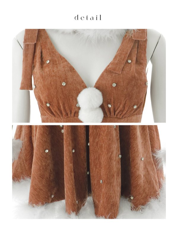 画像20: 【即日発送】【サンタ】ショルダーリボンビジューツイードフレアサンタコスプレ【コスプレ4点セット】【XS-XLサイズ/1カラー】[OF01]