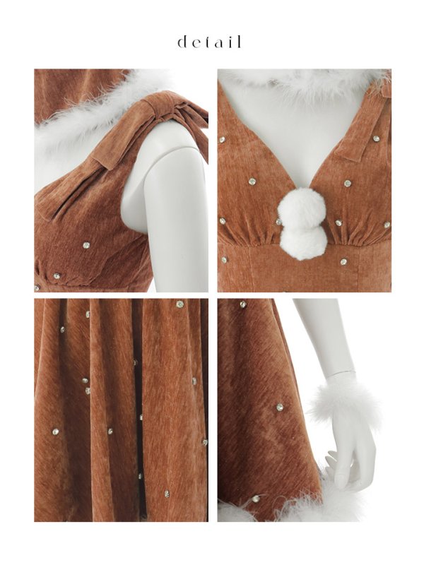 画像21: 【即日発送】【サンタ】ショルダーリボンビジューツイードフレアサンタコスプレ【コスプレ4点セット】【XS-XLサイズ/1カラー】[OF01]