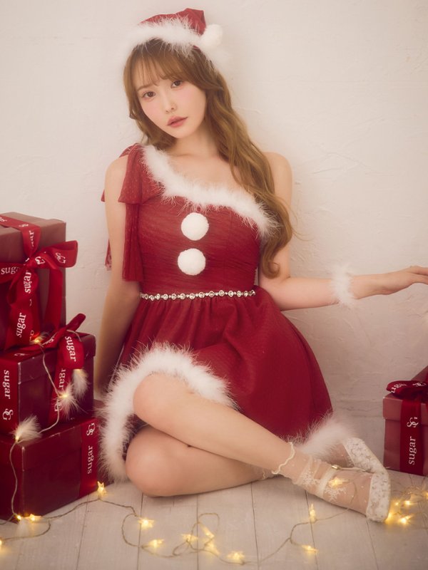 画像4: 【ノベルティ】【予約 / 11月中旬発送予定】【送料無料！】【サンタ】ワンショルリボンドットチュールサンタコスプレ【コスプレ4点セット】【XS-Lサイズ/2カラー】[OF03]