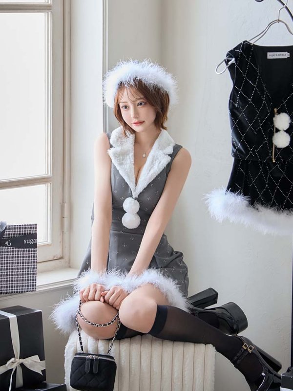 画像21: 【即日発送】【サンタ】ファー襟付きラメワンピサンタコスプレ【コスプレ4点セット】【S-Mサイズ/2カラー】[OF01]