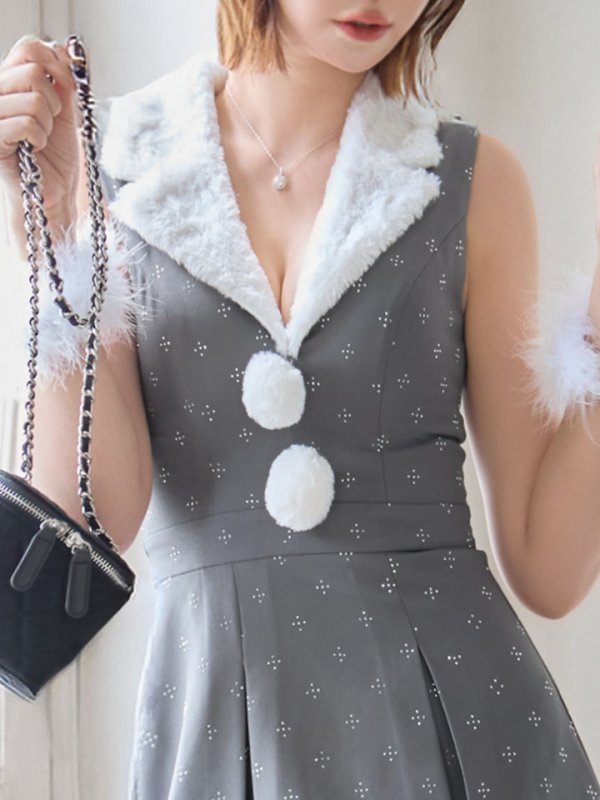 画像28: 【即日発送】【サンタ】ファー襟付きラメワンピサンタコスプレ【コスプレ4点セット】【S-Mサイズ/2カラー】[OF01]