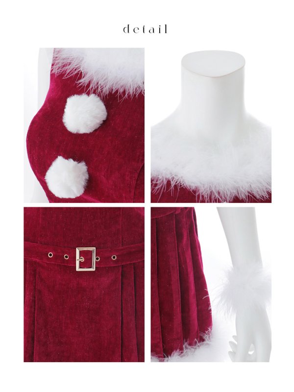 画像31: 【即日発送】【サンタ】ベルト付きファーサンタコスプレ【コスプレ4点セット】【XS-XLサイズ/3カラー】[OF04]