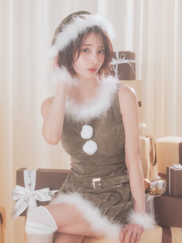 画像1: 【即日発送】【サンタ】ベルト付きファーサンタコスプレ【コスプレ4点セット】【XS-XLサイズ/3カラー】[OF04]