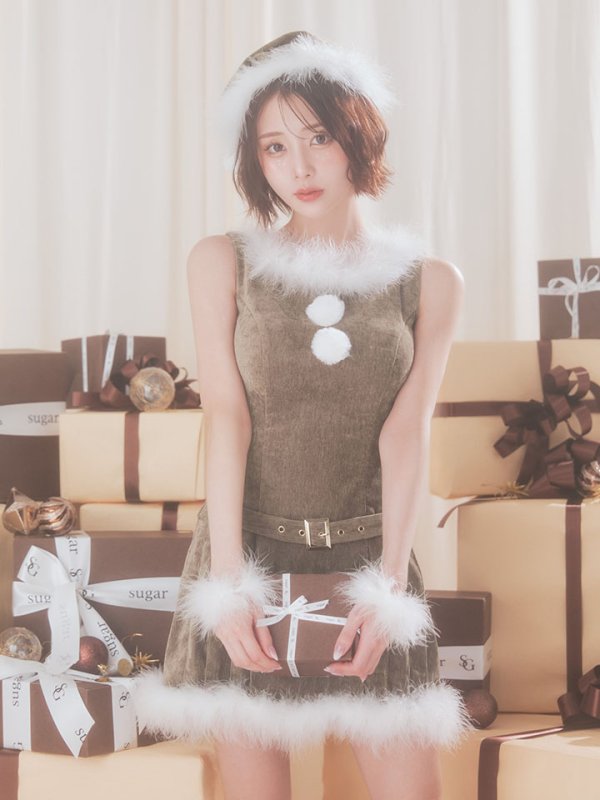 画像3: 【即日発送】【サンタ】ベルト付きファーサンタコスプレ【コスプレ4点セット】【XS-XLサイズ/3カラー】[OF04]