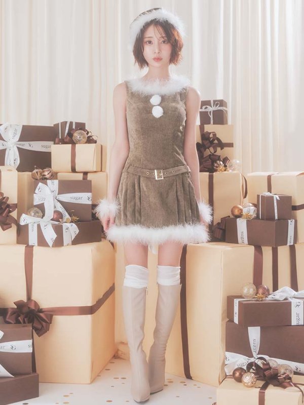 画像15: 【即日発送】【サンタ】ベルト付きファーサンタコスプレ【コスプレ4点セット】【XS-XLサイズ/3カラー】[OF04]