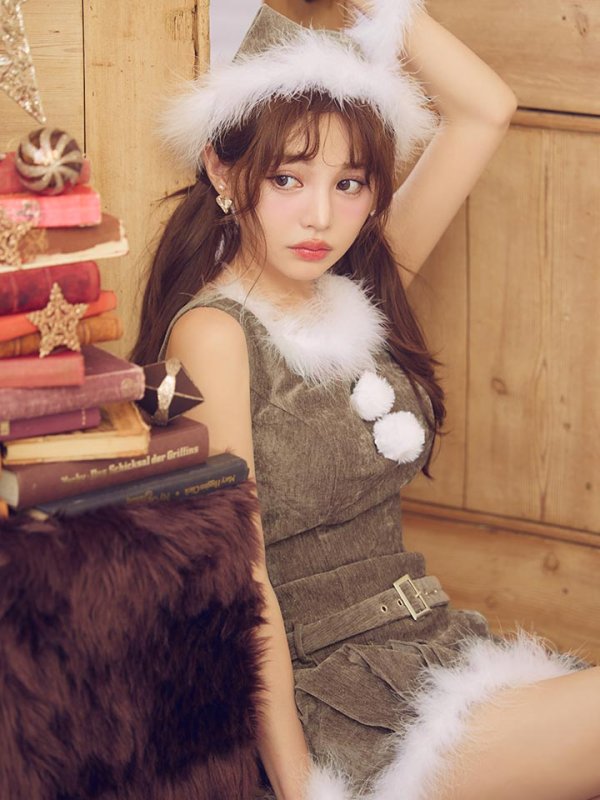 画像1: 【即日発送】【サンタ】ベルト付きファーサンタコスプレ【コスプレ4点セット】【XS-XLサイズ/3カラー】[OF04]