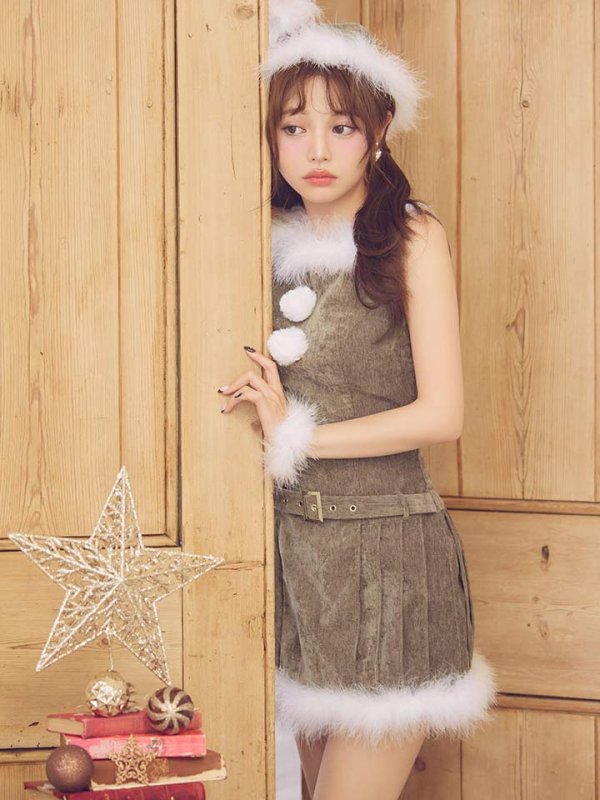 画像11: 【即日発送】【サンタ】ベルト付きファーサンタコスプレ【コスプレ4点セット】【XS-XLサイズ/3カラー】[OF04]