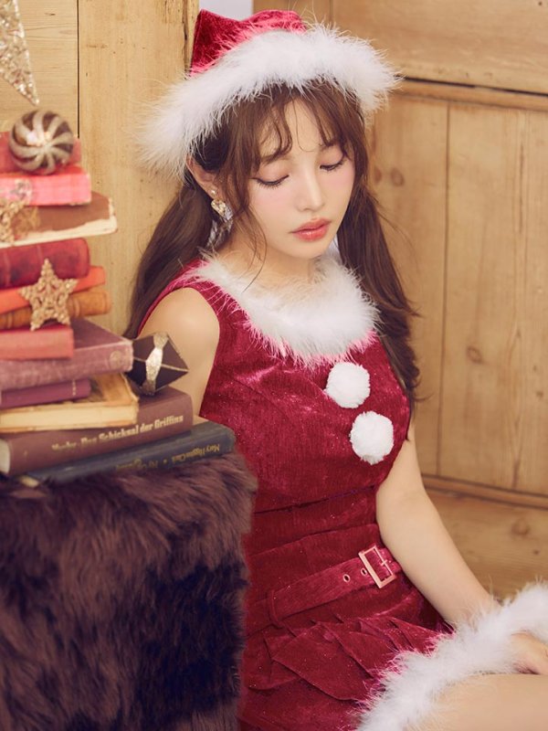 画像4: 【即日発送】【サンタ】ベルト付きファーサンタコスプレ【コスプレ4点セット】【XS-XLサイズ/3カラー】[OF04]