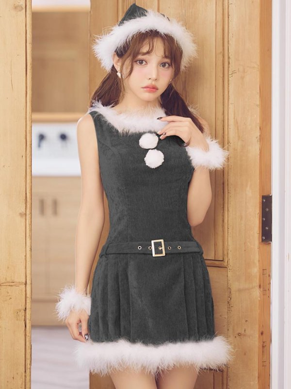 画像5: 【即日発送】【サンタ】ベルト付きファーサンタコスプレ【コスプレ4点セット】【XS-XLサイズ/3カラー】[OF04]