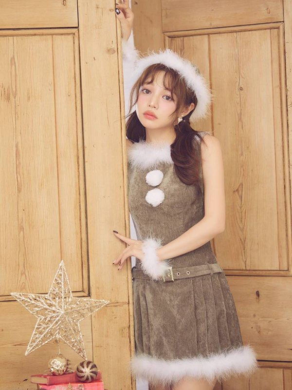 画像7: 【即日発送】【サンタ】ベルト付きファーサンタコスプレ【コスプレ4点セット】【XS-XLサイズ/3カラー】[OF04]