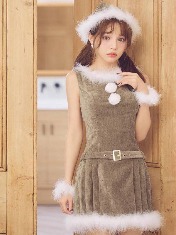 画像9: 【即日発送】【サンタ】ベルト付きファーサンタコスプレ【コスプレ4点セット】【XS-XLサイズ/3カラー】[OF04]