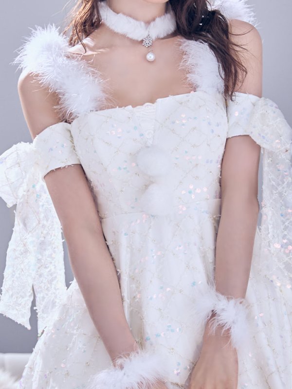 画像20: 【即日発送】【サンタ】ラメチュールオフショルリボンサンタコスプレ【コスプレ5点セット】【XS-Lサイズ/1カラー】[OF01]