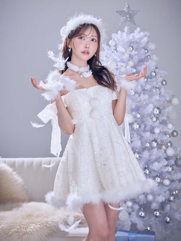 画像5: 【即日発送】【サンタ】ラメチュールオフショルリボンサンタコスプレ【コスプレ5点セット】【XS-Lサイズ/1カラー】[OF01]