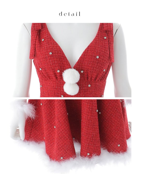 画像21: 【即日発送】【サンタ】ショルダーリボンビジューツイードフレアサンタコスプレ【コスプレ4点セット】【XS-XLサイズ/1カラー】[OF01]